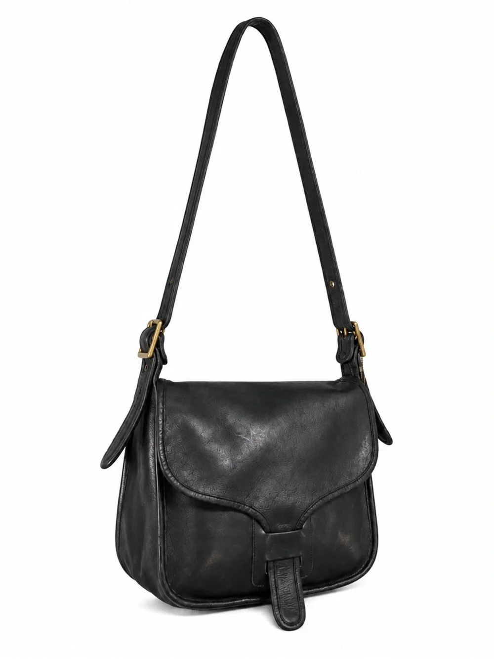 Vintage COACH Courier 1970s Pre-Code Black Glove Tanned Leather Shoulder Bag